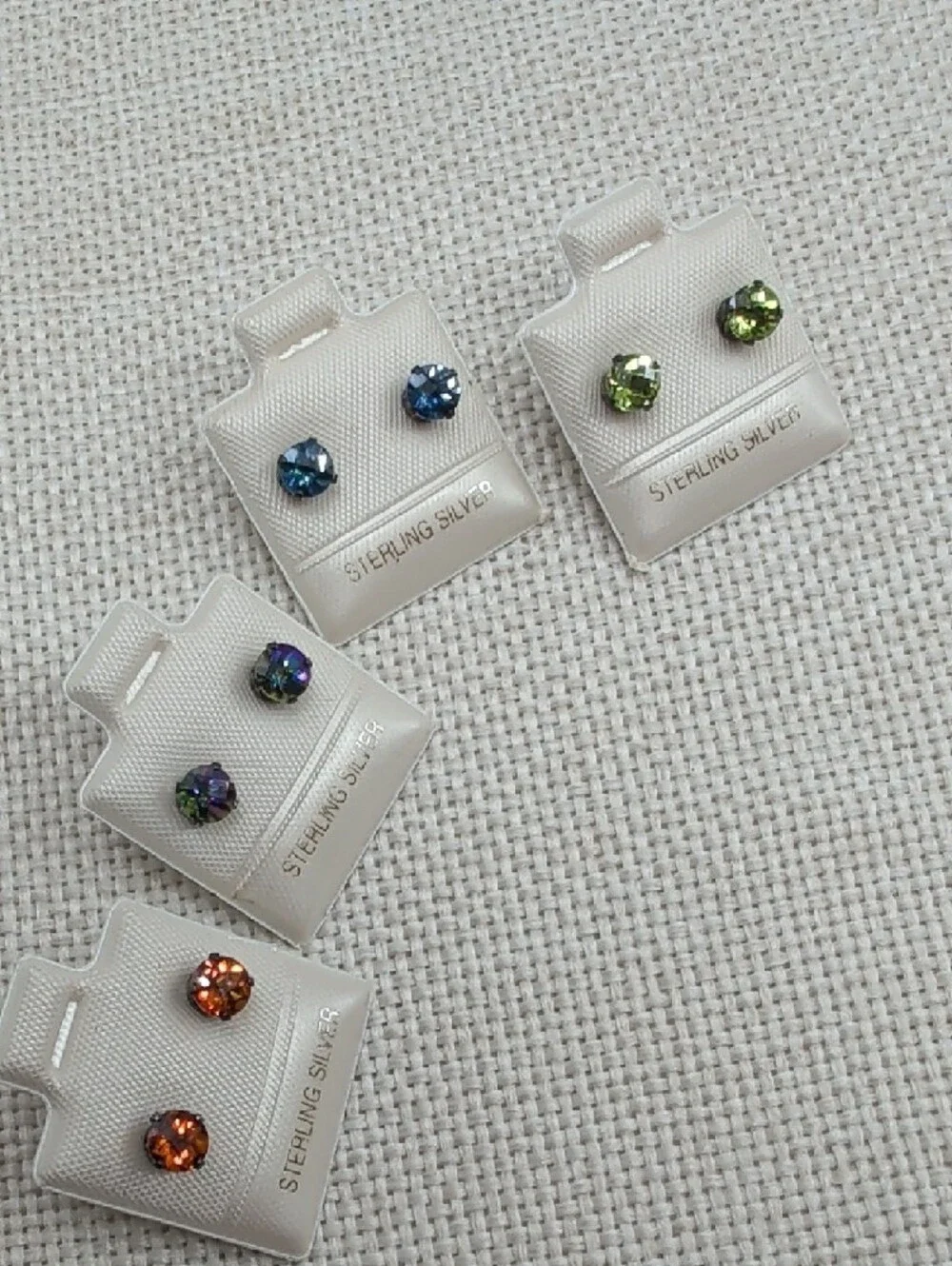 Vintage 925 Sterling Silver Multicolor Crystal Stud Earrings Set of 4